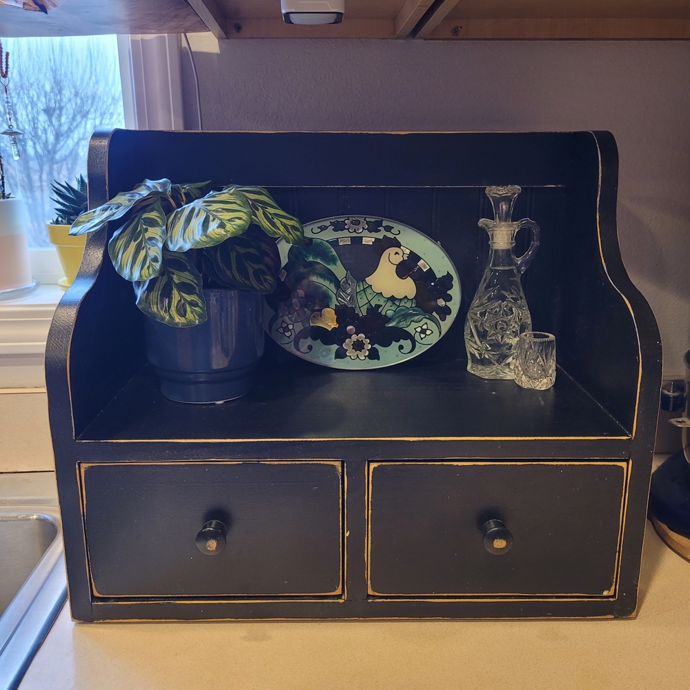 Black Wooden Shelf with Drawers